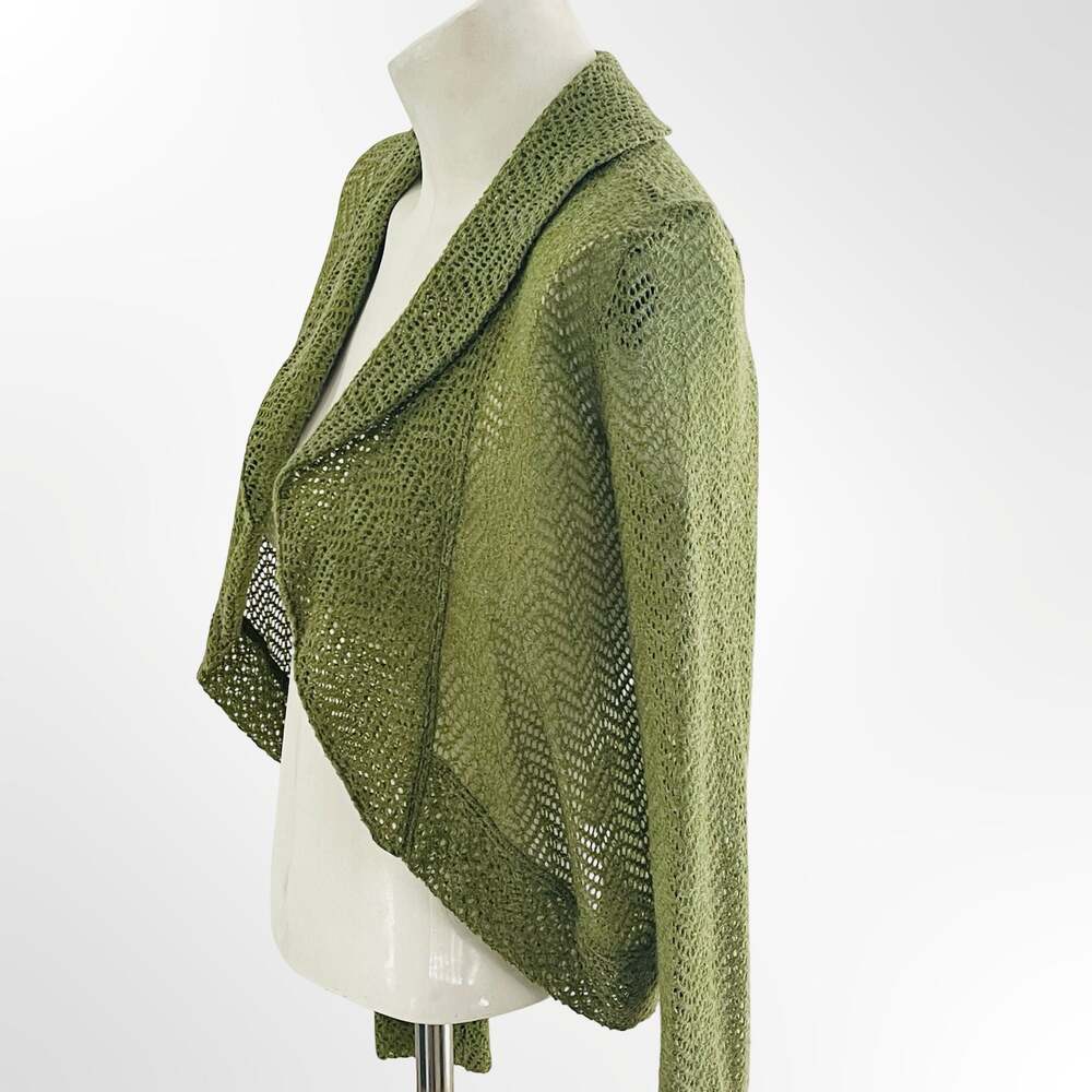 DeCo U.S.A. Olive Green Open Knit Crochet Style Cardigan - Picture 2 of 7